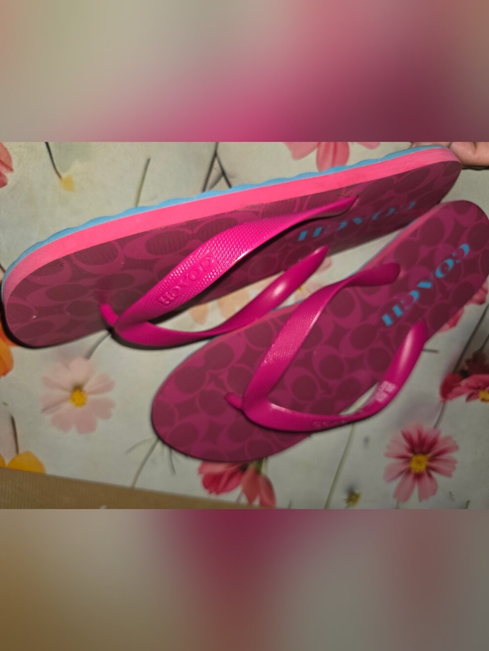 COACH Pink Signature Flip Flop Sandals